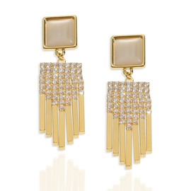 JeanBeau Small Square Crystal Chandelier Drop Dangle Gold Earrings for Women - Sparkly Cubic Zirconia Rhinestone Bar Dangling Tassel, 80s Geometric Bling Retro Costume Jewelry
