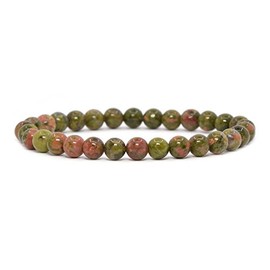 Justinstones Natural Unakite Gemstone 6mm Round Beads Stretch Bracelet 6.5 Inch Unisex