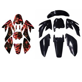 ICONSPORTSS Black ABS Plastic Fender Fairing Body Work Kit Mudguard Set + Graphics For CRF70 CRF 70 CRF70F Motorcycle Pit Dirt Bikes 70cc 110cc 125cc 140cc 150cc 160cc SSR