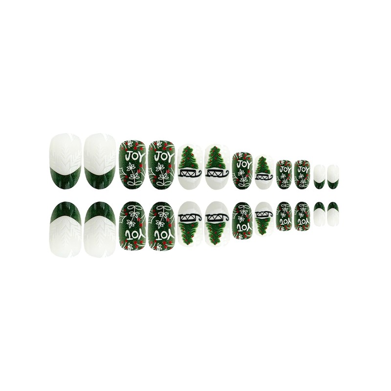 Christmas Fake Nails Short Almond French Tip Press on Nails