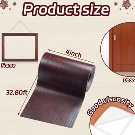 Wood Grain Tape for Mirrors, 4 inch X 32 ft Wood Repair Tape for Furniture, Wood Grain Wallpaper Border Adhesive Tape for Floor, Bathroom, Cabinets, Windows, Home Decoration 1 Roll (Deep Red)