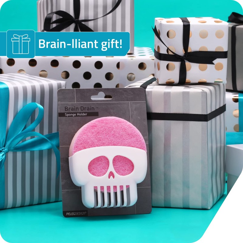 PELEG DESIGN Brain Drain White Skull Sponge Holder for Kitchen,