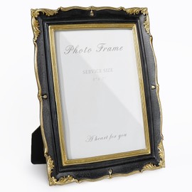 Cuspin Vintage Picture Frame 5x7 Black and Gold Frame, Ornate Textured Hand-Crafted Resin Photo Frames with Glass Front, Decorative Picture Frame for Wall & Tabletop, Antique Frame Home Decor