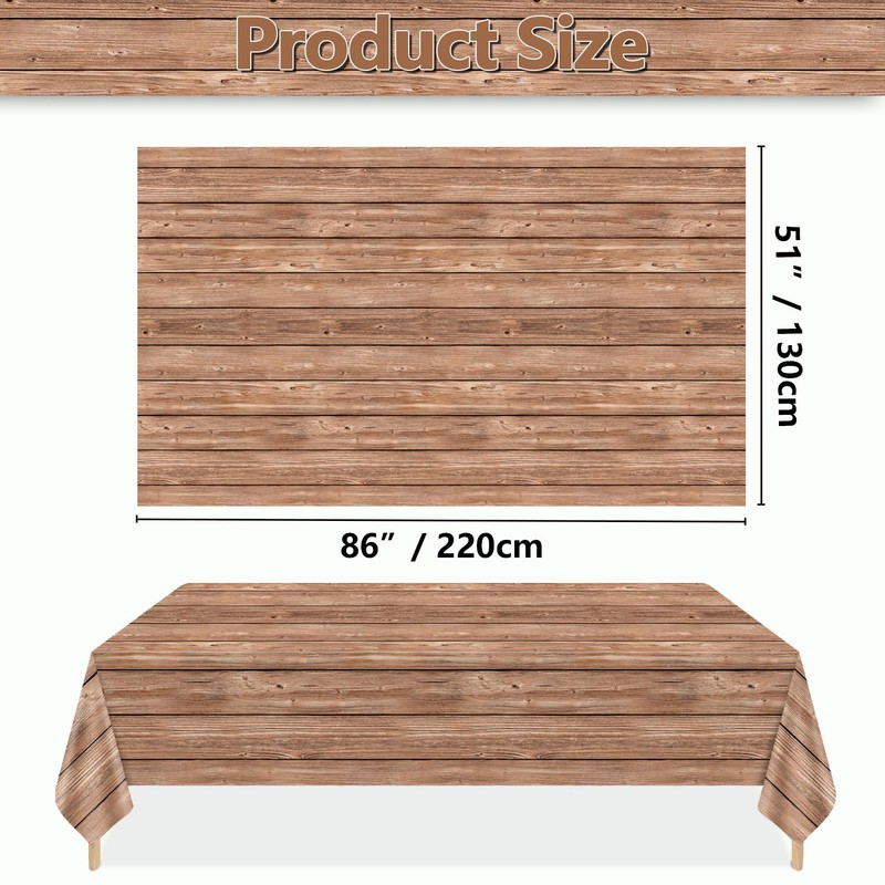 PTECDROTS 4 Pack Light Brown Grain Wooden Tablecloth Rectangular Table