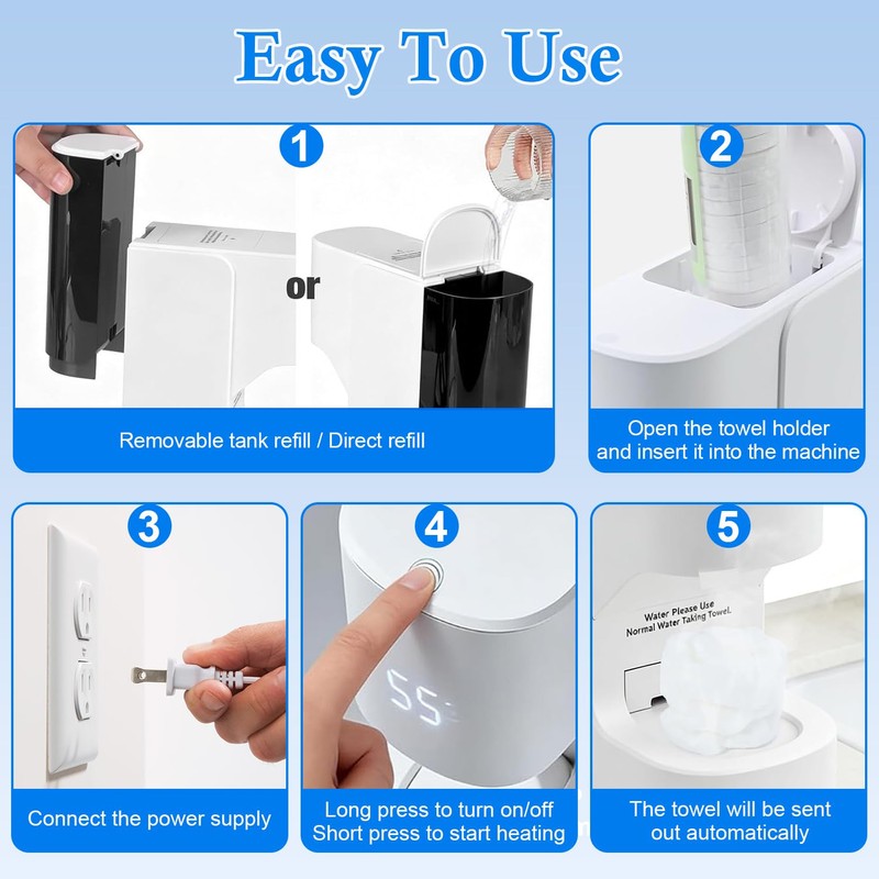 Hot Towel Warmer Machine, 5-Second Instant Heating to 55°C (131°F),