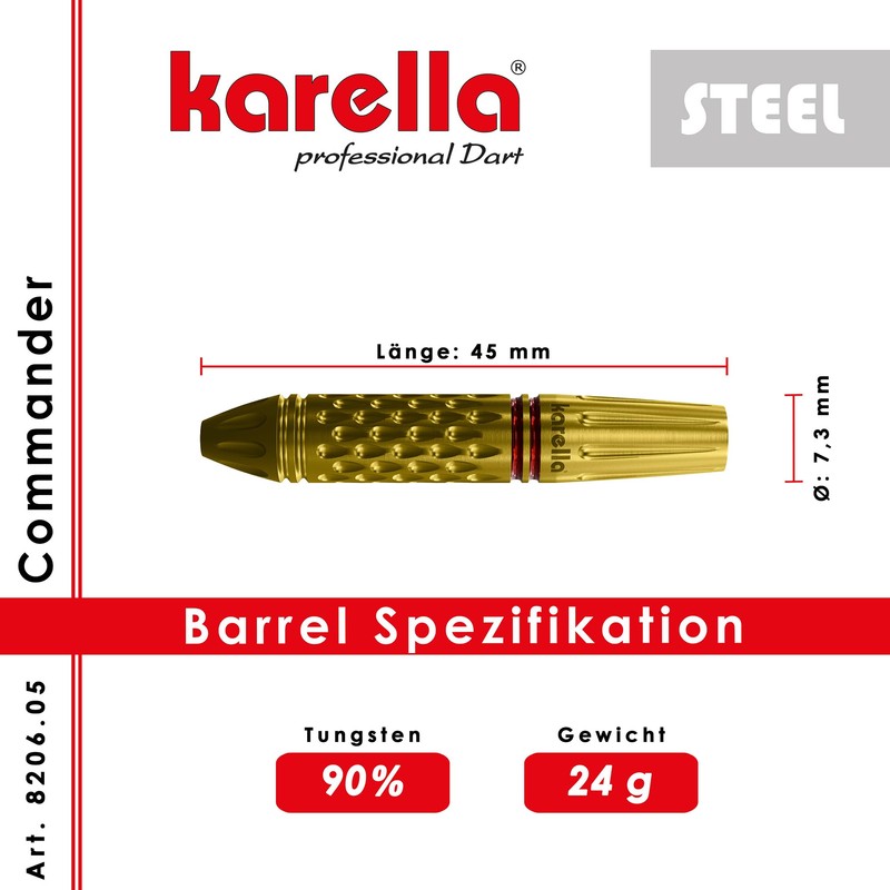 Karella Steeldart Commander Gold 90% Tungsten Steeldart, 24 g, for