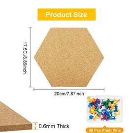 Cork Board Cork Board Cork Board Cork Board Hexagonal Cork Board Cork Wall Notice Board Hexagonal Memo Board for Photo Hanging, Pack of 5 Notes with 50 Pieces Pushpins, Home Decoration and Office
