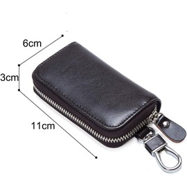 Leather Key Holder Wallet – Multi-Functional Zipper Key Case with 6 Hooks, Card Slots & Keychain | Compact Car Key Organizer for Men & Women (Fashionable Design)