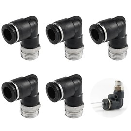 Connecting Tubes (5 Pieces) Push Joint Quick Fitting 90 Degree L-Shaped Elbow, Durable, Ideal for Pipe Connections (Black)