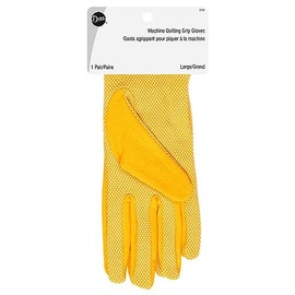 Dritz Machine Grip, Yellow, Large, 1 Pair Quilting Gloves, 2 Count