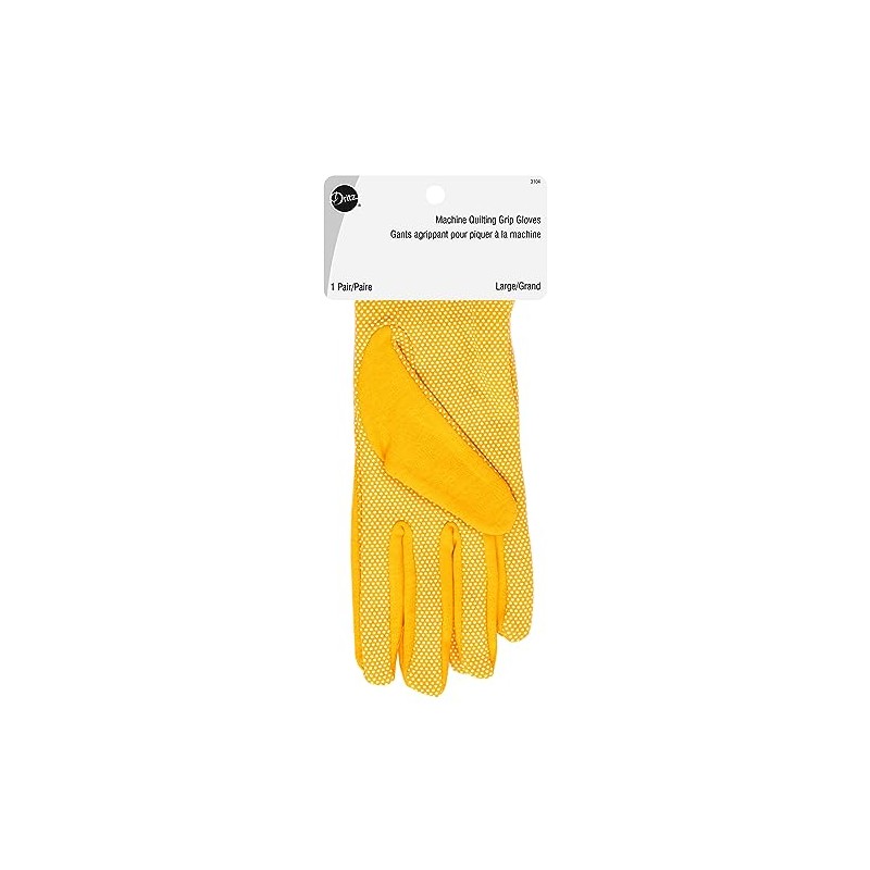 Dritz Machine Grip, Yellow, Large, 1 Pair Quilting Gloves, 2