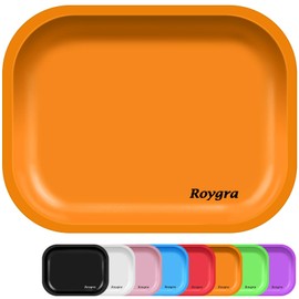 roygra Rolling Tray, Matte Metal Decorative Tray (Orange, Medium - 7 x 5.5'')