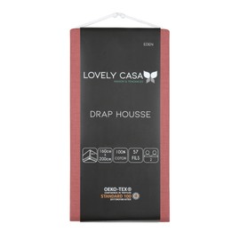 Lovely Casa - Fitted Sheet - Size 160 x 200 cm - Large 30 cm - 100% Oeko-Tex Certified Cotton - Colour Grenache - Model Eden - Bed Linen for Home - Soft and Comfortable for a Cosy Nest