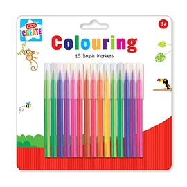 Kids Create 15 Colouring Brush Markers Assorted Colours Arts & Crafts Kids 3+