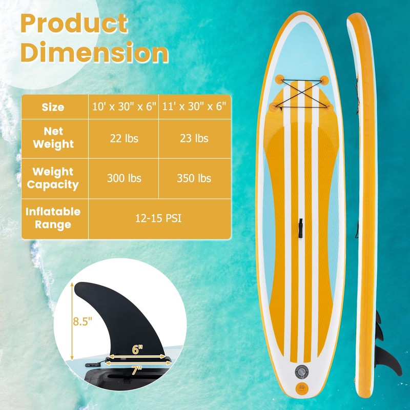 GYMAX Paddle Board, 9.8’/10’/11’ x 6” Inflatable Stand Up Paddle