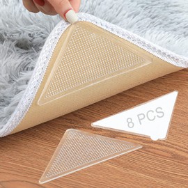 8 Pcs Non Slip Rug Pads, Triangle Anti Slip Carpet Grippers, Do not harm the floor rug Grippers for Carpet, Keep Rug in The Place & Make Corner Flat, Reusable and Washable Rug Pad for Rugs (Clear)
