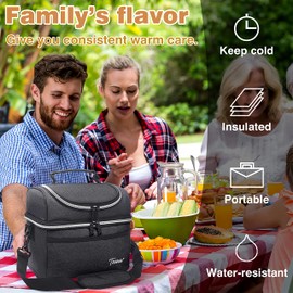 Kato Tirrinia Insulated Lunch Bag for Men and Women Leakproof Thermal Bento Cooler Bag for School and Work Double Compartment with Shoulder Strap and Front Pocket Oxford Cloth Black