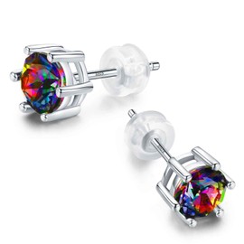 925 Sterling Silver,6.5mm Custom Designed Crystal Earring Gemstone Stone, Stud with Gift Box,Men Women (044)
