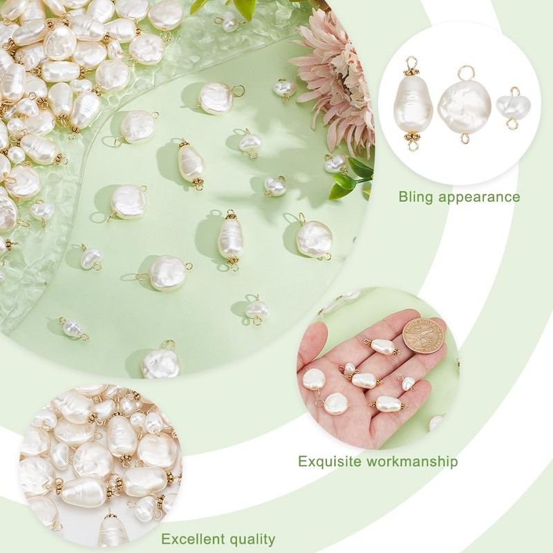 HOBBIESAY 90Pcs Pearl Pendant Connectors 3 Styles Baroque White Pearl
