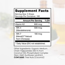 Pure TheraPro Rx Ultimate K2 Supplement | Liquid Liposomal Vitamin K2 Drops | 180 Serving | 600mcg Vegan K2 as MK4 & MenaQ7 MK7 | Supports Bone Health, Heart Health, Skin & Hair | 20 mL