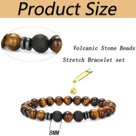 3pcs Healing Chakra Bead Bracelet Protection Obsidian Bracelet Black Stone Bracelet Lava Stone Bracelet Onyx Natural Stone Beads Tiger's Eye Stone Ball Bracelet 8 mm for Happiness Prosperity Men