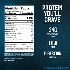 PEScience Select Protein Powder, Whey and Casein Blend, Clean Protein Powder for Women and Men, Low Calorie, Low Carb, Keto Friendly, Gluten Free, Strawberry Cheesecake, 5 Servings