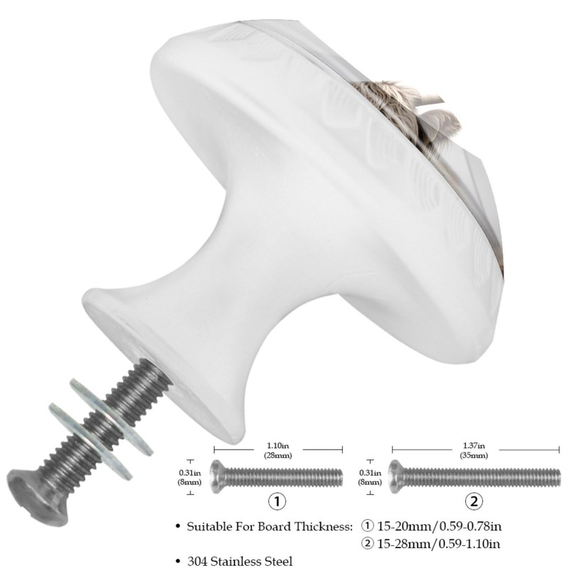 NEWzone 4 Pack White Cabinet Knobs, Highland Cow Decorative Kitchen
