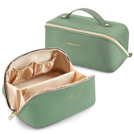 Omnpak Cosmetic Pouch, Storage Pouch, Cosmetic Storage, Makeup Pouch, Large Capacity, Portable Cosmetic Bag, Cosmetic PU Bag, Lightweight Waterproof Travel Cosmetic Bag, Black, green