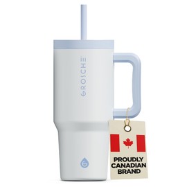 GROSCHE Aspen 32oz Tumbler with Handle and Straw - Extreme Insulation, Classy Aesthetic Design, Insulated Stainless Steel Tumbler with Handle, Lid and Straw, Canadian Brand! - 32 fl. oz, Frost White