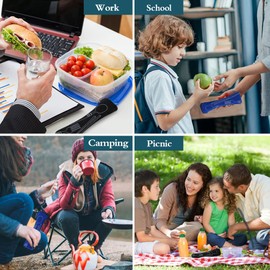 Cutlery Bag for On the Go Empty 2 Pieces Long Cutlery Case Portable Cutlery Box to Go Without Cutlery for School Picnic Cutlery Storage - Blue, Black (23.5 x 6 cm)