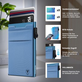 TOYFID Credit Card Holder with Coin Pocket, RFID Protection Pop Up Wallet, Men's Wallet, Mini Wallet, Minimalist and Wallet on the Back of Phone, navy, Modern