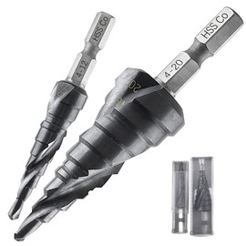 HSS-Co M35 Step Drill, Modified Version Hexagonal Drill, Set of 2, HSS-Co M35, Ultra High Hardness, 0.1 - 0.8 inches (4 - 20 mm), 9 Steps, 0.1 - 0.5 inches (4 - 12 mm), 9 Tiers, Titanium Coated Spiral, Hexagonal Spiral 2 pcs, Drilling Bamboo Shoot Drill