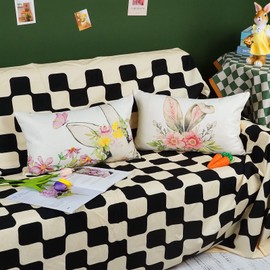 ONWAY Easter Bunny Throw Pillow Covers 12 x 20 Inch Set of 2 Seasonal Spring Rabbit Decorative Lumbar Pillowcases Holiday Cushion Cases for Sofa Couch Home Decorations