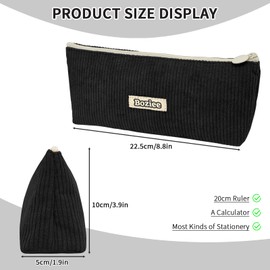 Boziee Pencil Case Corduroy Fabric Pencil Case Girls Pencil Case Teenager Pencil Case School Pencil Case for School Office (Black)