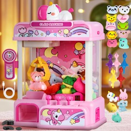 CWLAKON Claw Machine for Kids, Mini Vending Machine Girls Unicorn Toys with Sound & 20 Mini Toys, Candy Grabber Prize Dispenser Machine Electronic Arcade Games, Christmas Birthday Gifts, Pink