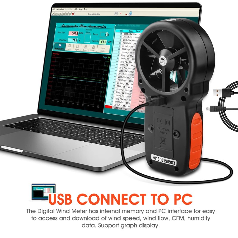 Pro Handheld Anemometer CFM Meter with Data Sync to PC,