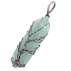 Nupuyai Green Aventurine Crystal Pendant Necklace for Women Men, Wire Wrapped Double Point Stone Wands Jewelry for Unisex