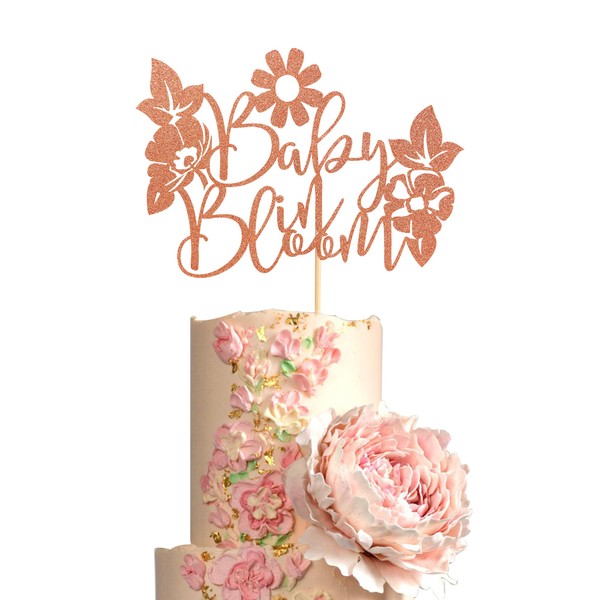 Arthsdite - Decoración para tartas de bebé en flor - Decoración para tartas de revelación de género, anuncio de embarazo/suministros para fiestas de bebé, purpurina de oro rosa