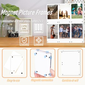 Arcosia Mini Polaroid Frame Magnets for Refrigerator 2x3,6 Pack Acrylic Magnet Picture Frames for Fridge Tabletop,Compatible with Polaroid/Fuji/Instax Mini Film/Print Photos Display Ornament (4)