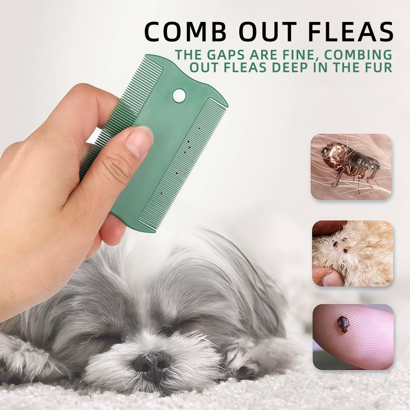 Green Pet Double-Sided Flea Comb Set 3Pcs 3.35in/8.5cm