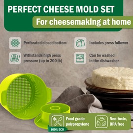 Cheese Mold for Cheese Making Cheese with Follower 1/2 gal Green - Cheesemaking Supplies - Cheese Form Mold - Cheese Making Basket - Molde Para Queso Casero - Cheese Press Mold - Maker Mold Cheese
