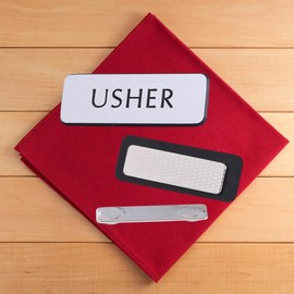 Silver Magnetic Name Tag Usher Badges for Church | Plastic Reusable Name Tags for Church Usher Uniform | Engraved Usher Name Tag Magnet Backing 2.25 x 0.75 Inches