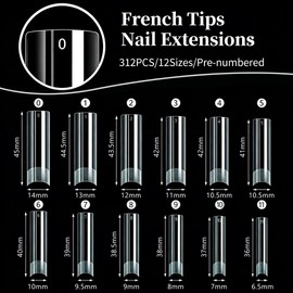 2XL Square Nail Tips, Long Half Cover Gel Tips 312 Pcs