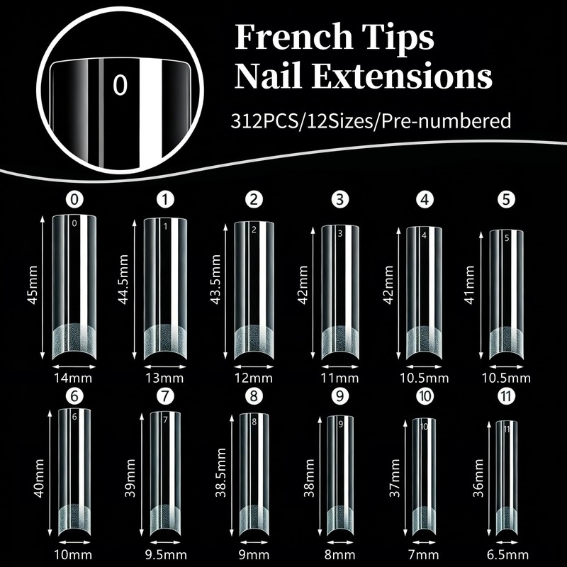 2XL Square Nail Tips, Long Half Cover Gel Tips 312