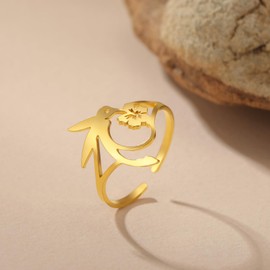 Dreamtimes Hummingbird Cardinal Rings for Women Dainty Bird Flower Adjustable Rings Strong Bold Free Hummingbird Rings Open Rings Jewellery Gifts, Stainless Steel