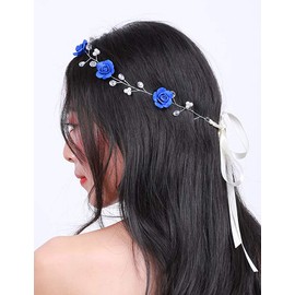 BERYUAN Women Floral Headband Blue Rose Hair Vine Navy Wedding Hair Accessory Gift for Her Party Headress for Bride Bridesmaid Girls