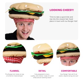 Burger Hat - Pack of 1 - Delicious Funny Fast Food Hat - USA Burger Hat Novelty Hats for Fancy Dress