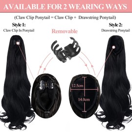 Ponytail Extensions 20 Inch Long Curly Wavy Ponytail Extension Claw Jaw Clip in Black Highlights Wave Ponytail Drawstring Hairpiece Synthetic Body Curled Pony Tail for Black Women Girls(5.82OZ)…
