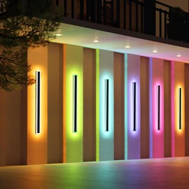 Daoseolo 47inch Modern Wall Lights Outdoor, 10 Colour Variations Dimmable Long Wall Sconce, IP65 Waterproof 3000K-6000K Simple Acrylic Exterior Wall Lighting Fixtures for House Garage Front Patio