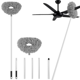 Ceiling Fan Cleaner Duster High Ceiling Fan Cleaner Extended Fan Blade Cleaner Reusable Microfiber Ceiling Fan Blade Cleaner Adjusts 13 to 67 Inch for Cleaning Walls Cobweb Door Window Top （Gray）